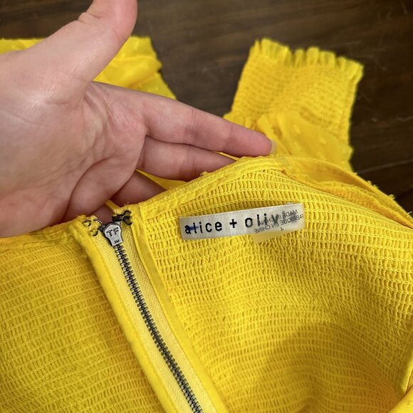 Alice + Olivia Mitzi Combo Cutout Godet Mini Dress Sunbeam - Picture 11 of 12